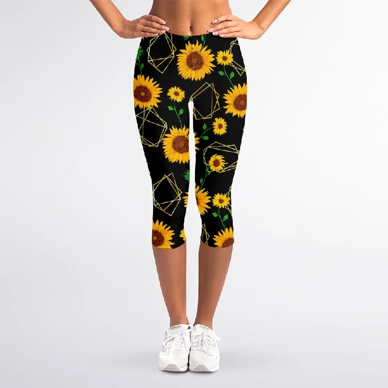 Savings Galore Sunflower Polygonal Pattern Print Women's Capri Leggings