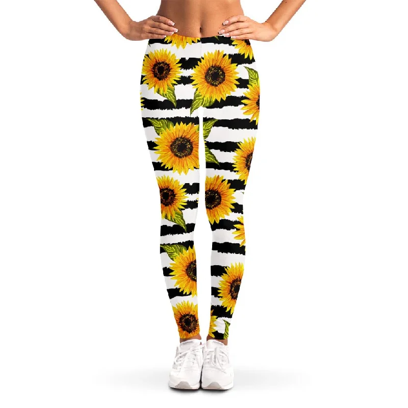 Super Deal Sunflower Striped Pattern Print Women's Leggings