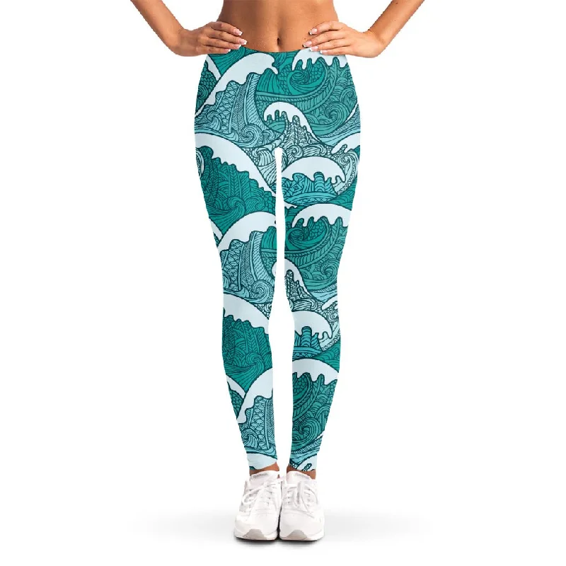 Sale Event Surfing Wave Pattern Print Women's Leggings