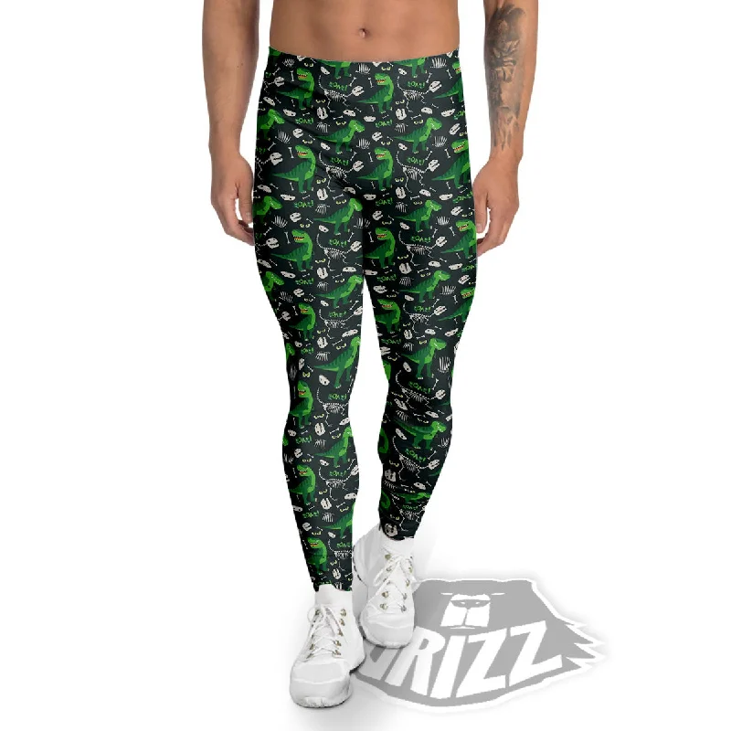 T-Rex Dinosaur Cute Green Print Pattern Men's Leggings