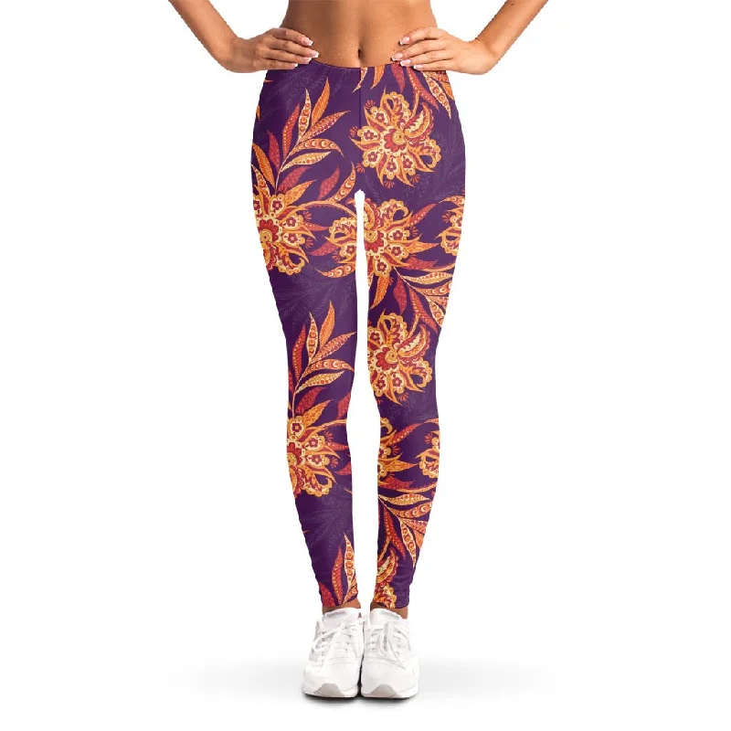 Price Rollback Tangerine Floral Bohemian Pattern Print Women's Leggings