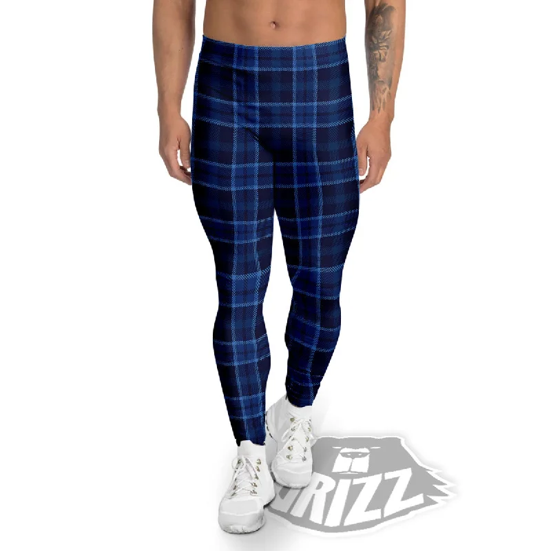 Tartan Blue Print Pattern Men's Leggings