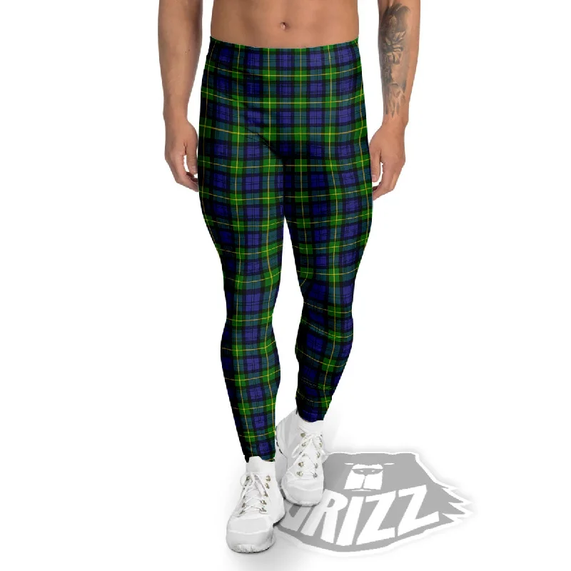 Tartan Green And Blue Print Pattern Men's Leggings