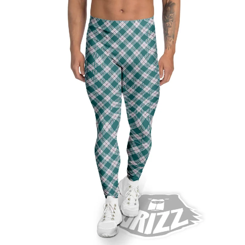 Tartan Green Red And White Print Men's Leggings