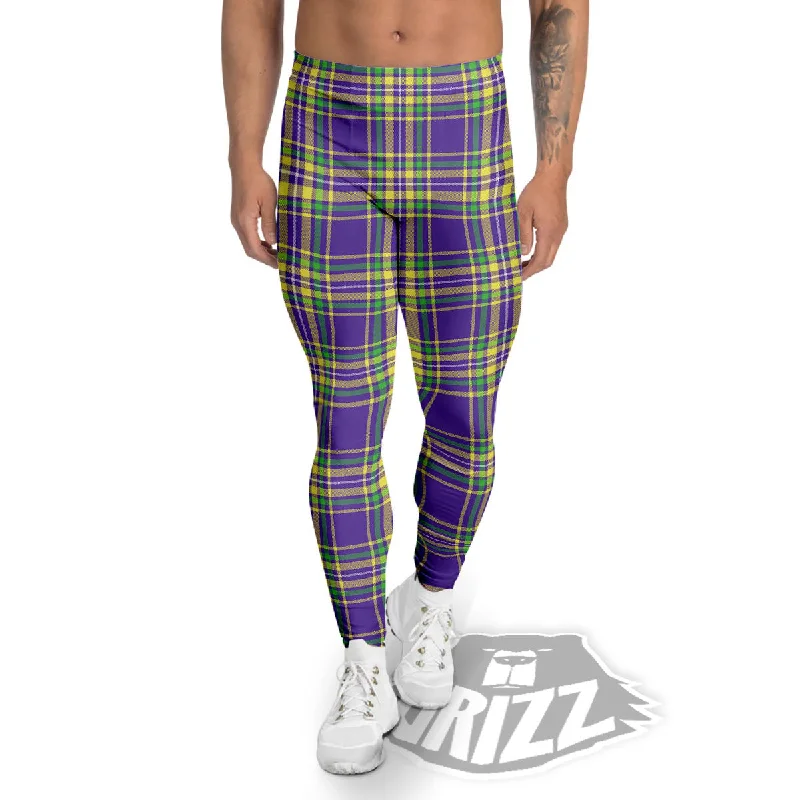 Hurry In Tartan Plaid Mardi Gras Print Pattern Men's Leggings