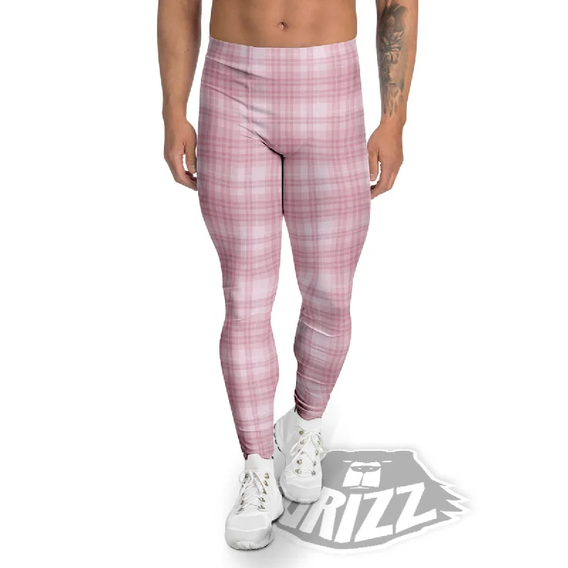 Final Markdown Tartan White And Pink Print Pattern Men's Leggings