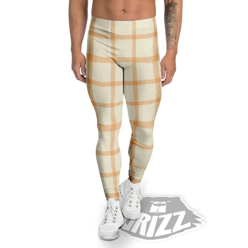 Deep Discounts Tattersall Orange Pastel Print Pattern Men's Leggings