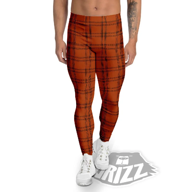 Crazy Deals Tattersall Orange Print Pattern Men's Leggings