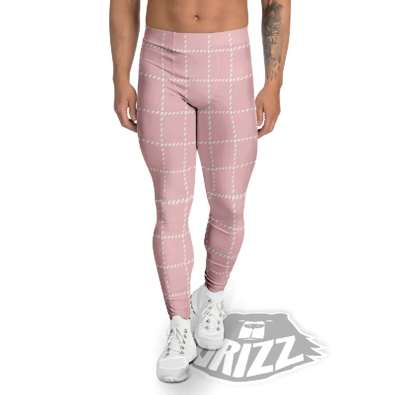 Best Bargains Tattersall Pastel Pink Print Pattern Men's Leggings
