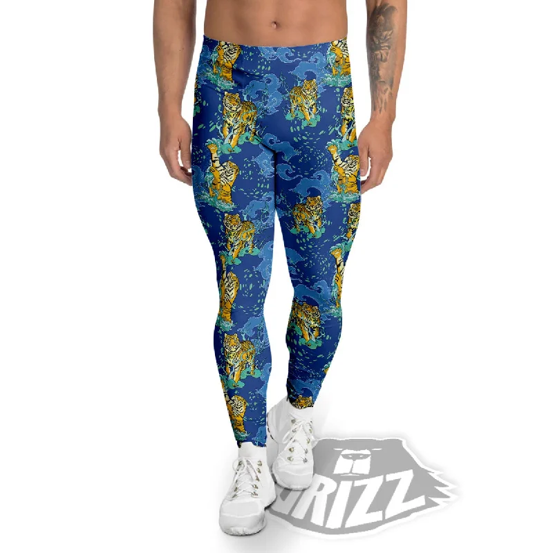 Tattoo Blue Tiger Print Pattern Men's Leggings