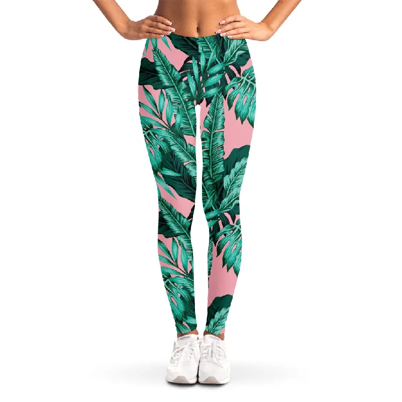 New Deals Teal Banana Leaves Pattern Print Women's Leggings