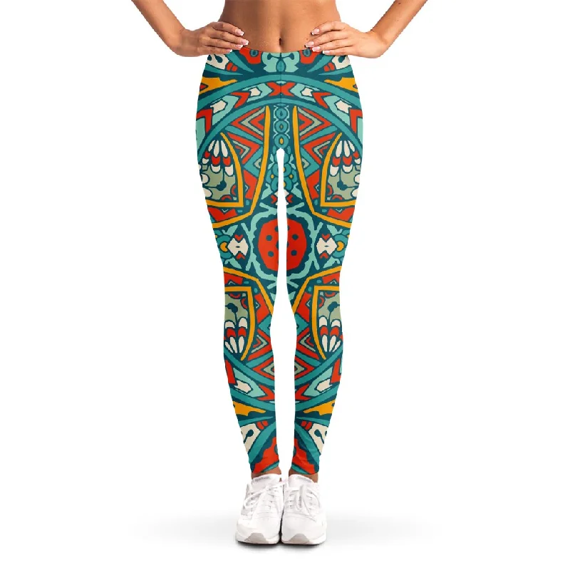 Markdowns Teal Bohemian Mandala Pattern Print Women's Leggings