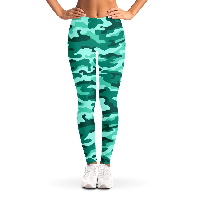 Can't Miss Teal Camouflage Print Women's Leggings