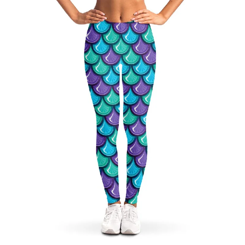 Exclusive Savings Teal Mermaid Scales Pattern Print Women's Leggings