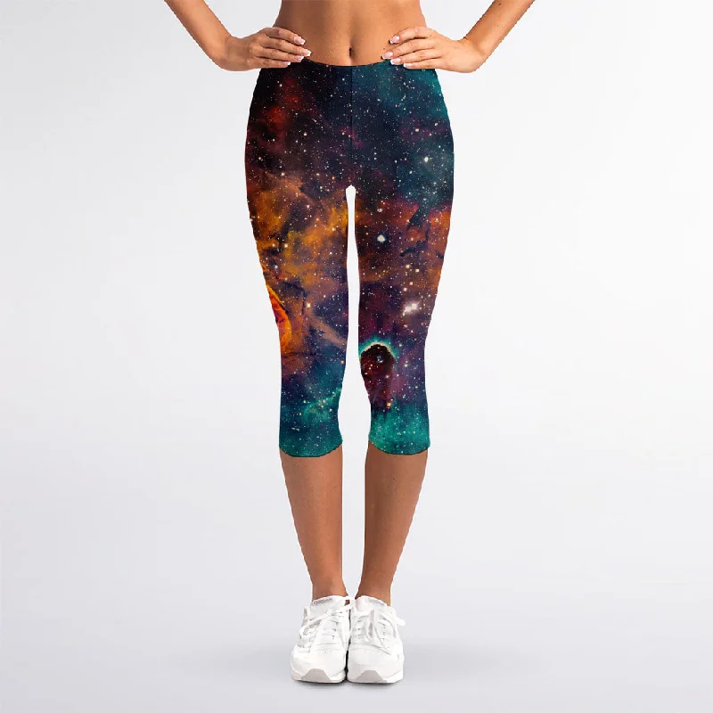 Buy Now Teal Orange Universe Galaxy Space Print Women's Capri Leggings