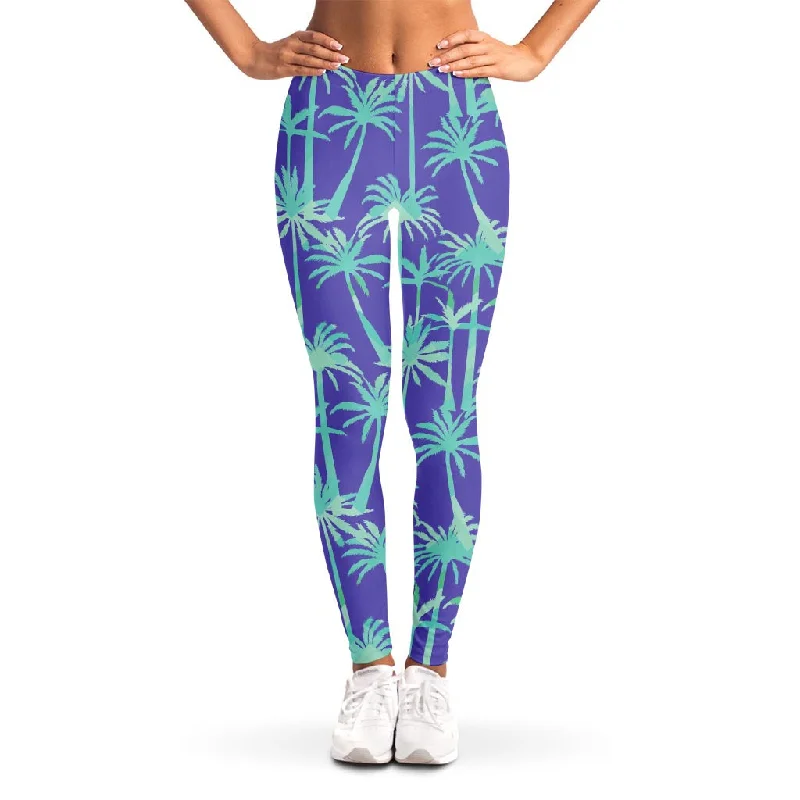 Discount Deals Teal Palm Tree Pattern Print Women's Leggings