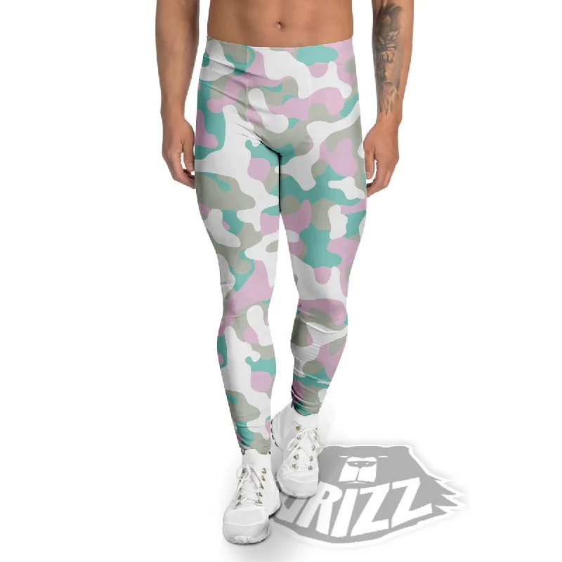 Seasonal Clearance Teal Pastel And Purple Camouflage Print Men's Leggings