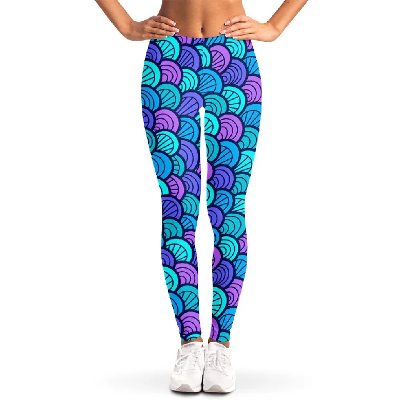 Bonus Savings Teal Pink Mermaid Scales Pattern Print Women's Leggings