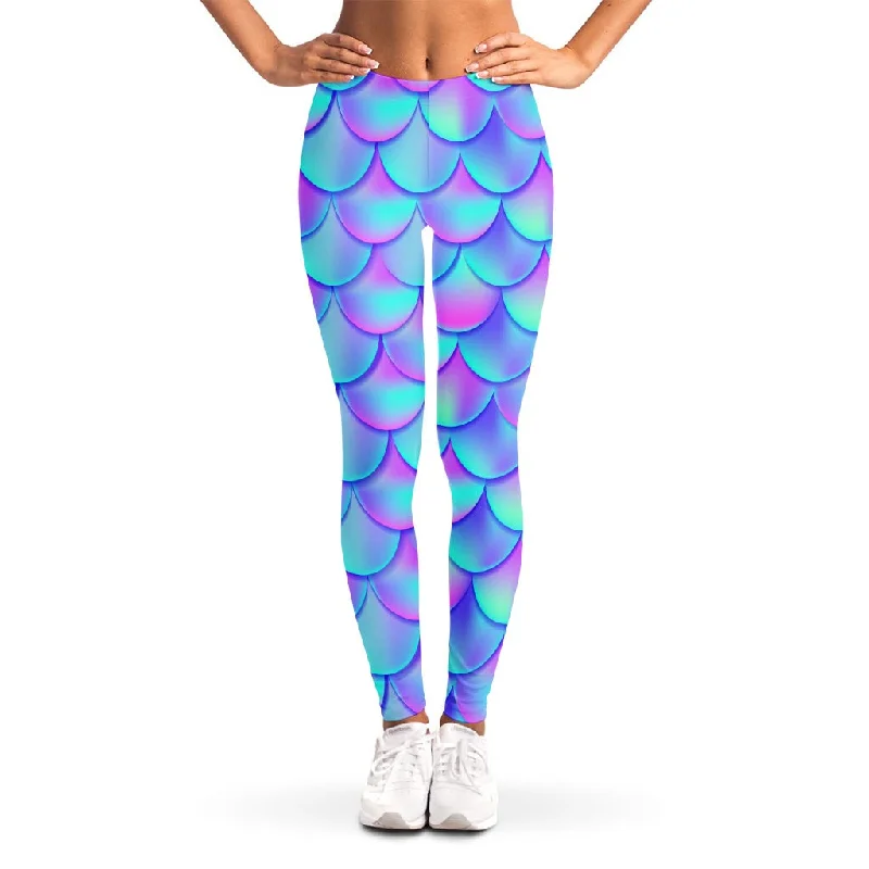 Today's Special Teal Purple Mermaid Scales Pattern Print Women's Leggings