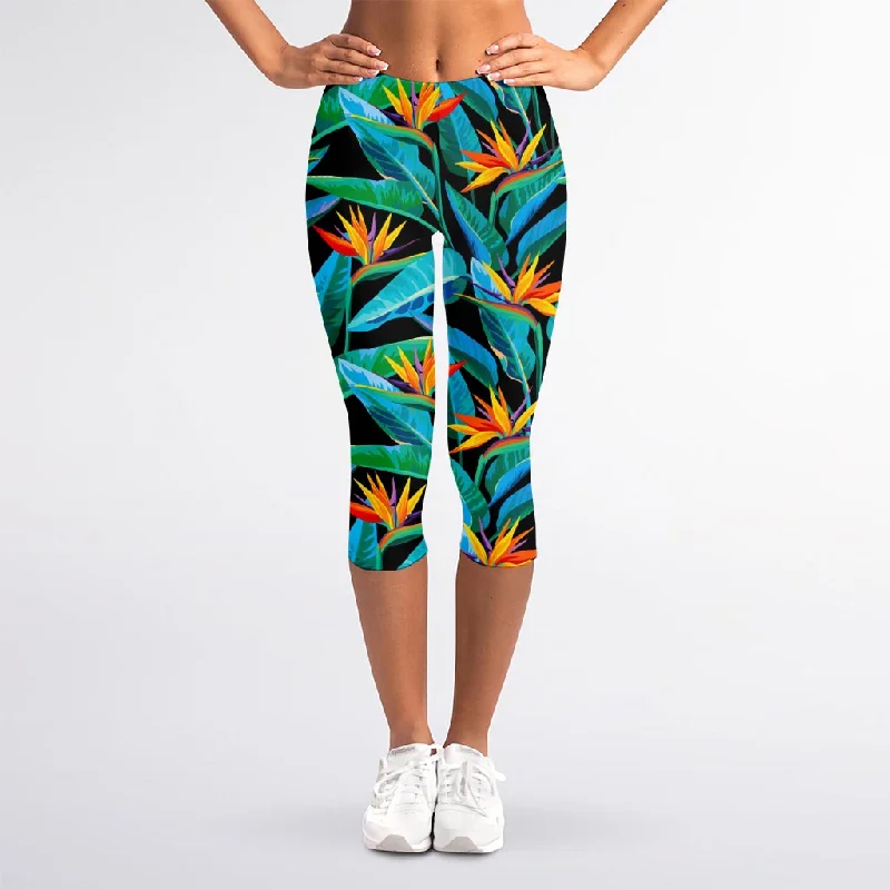 Weekend Deal Teal Tropical Pattern Print Women's Capri Leggings