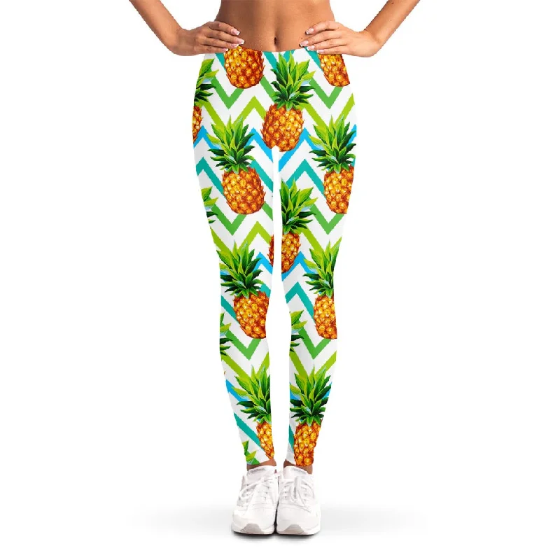 Big Savings Teal Zig Zag Pineapple Pattern Print Women's Leggings