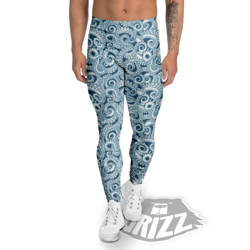 Tentacles Octopus Blue Print Pattern Men's Leggings