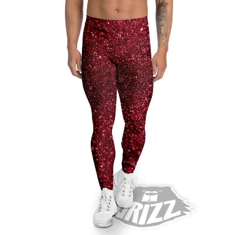 Artwork Burgundy Glitter Print Men's Leggings