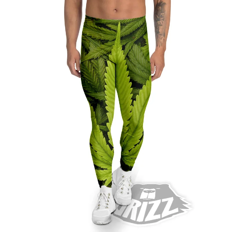 Texture Cannabis Print Men's Leggings