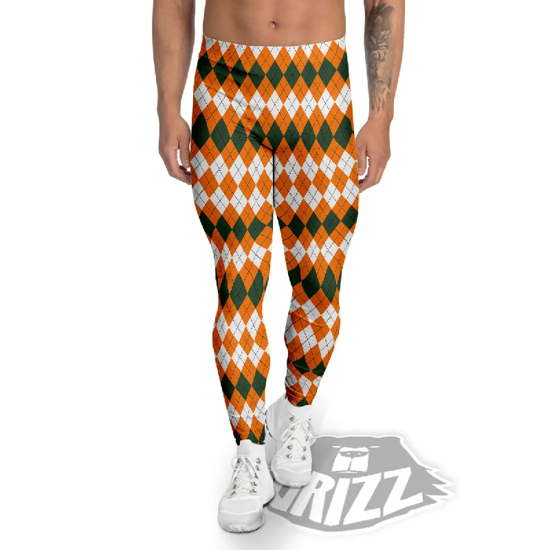 Season Finale Sale Themed Argyle Halloween Print Pattern Men's Leggings