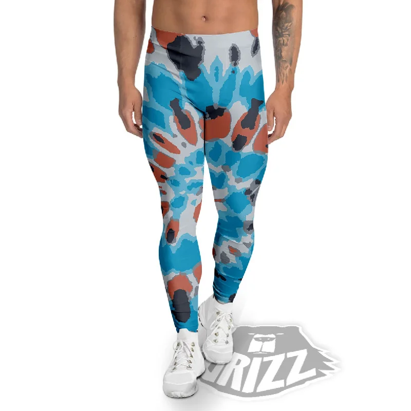 Limited Quantity Tie Dye Blue And Orange Print Men's Leggings