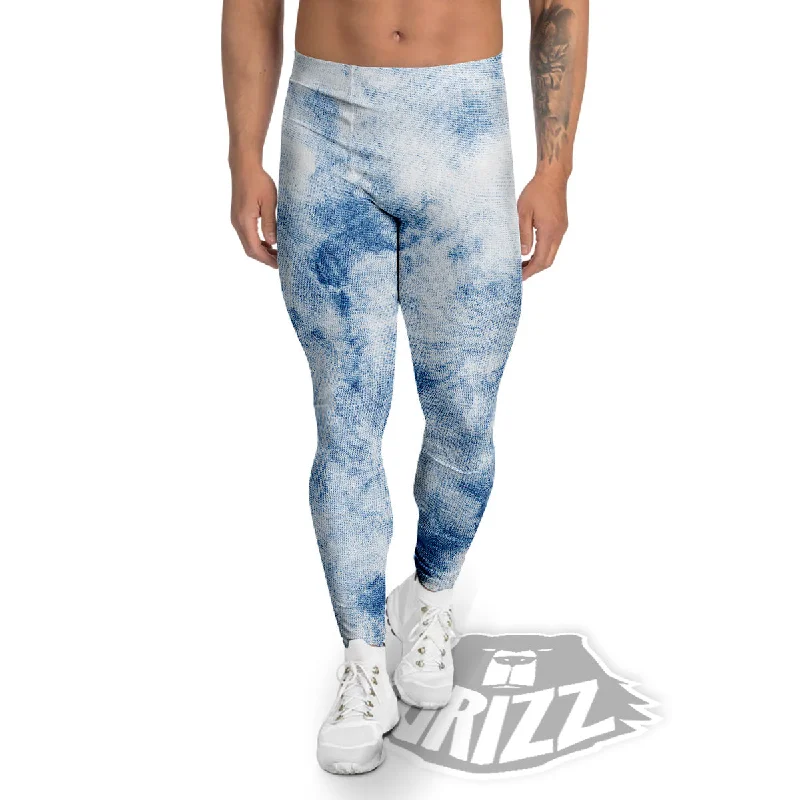 Tie Dye Blue Print Men's Leggings