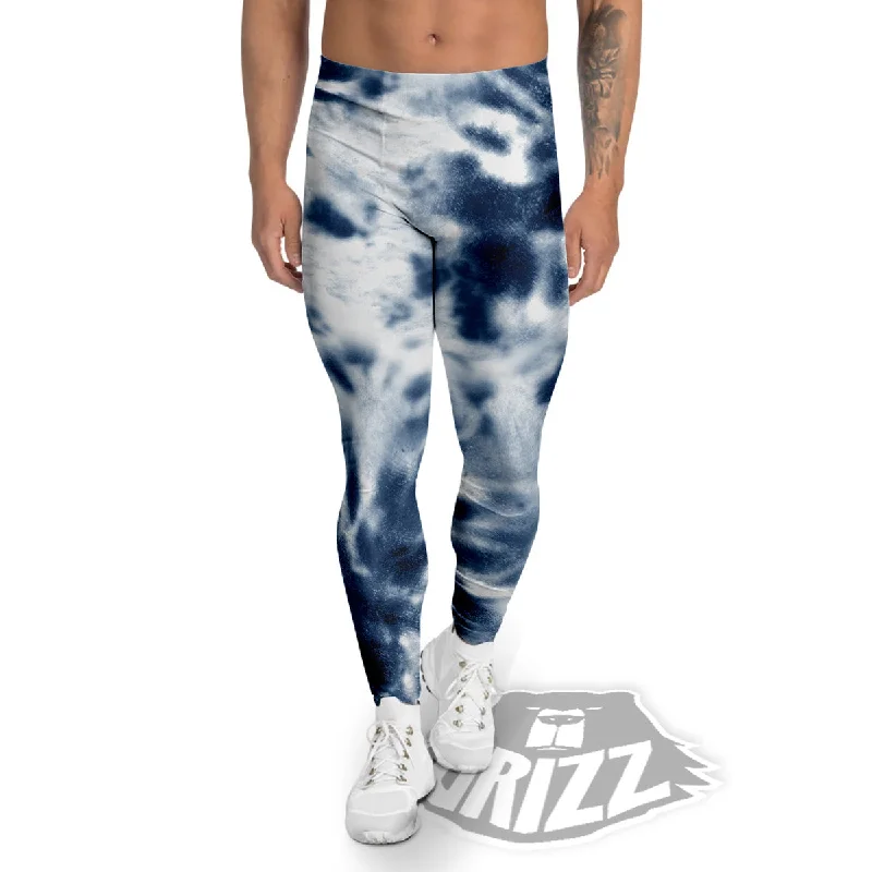 Tie Dye Blue Shibori Print Men's Leggings