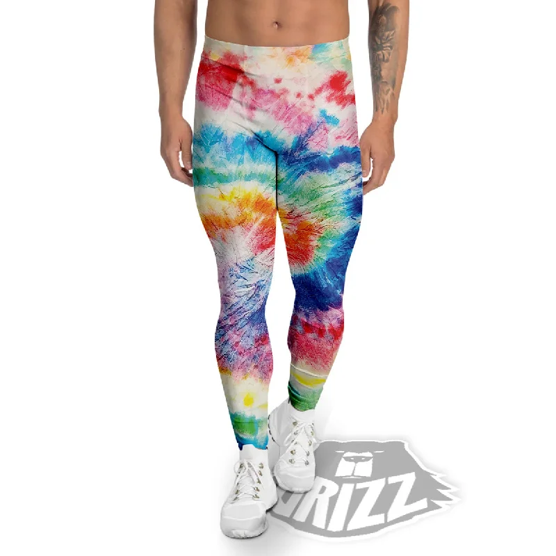 Tie Dye Bright Spiral Print Men's Leggings