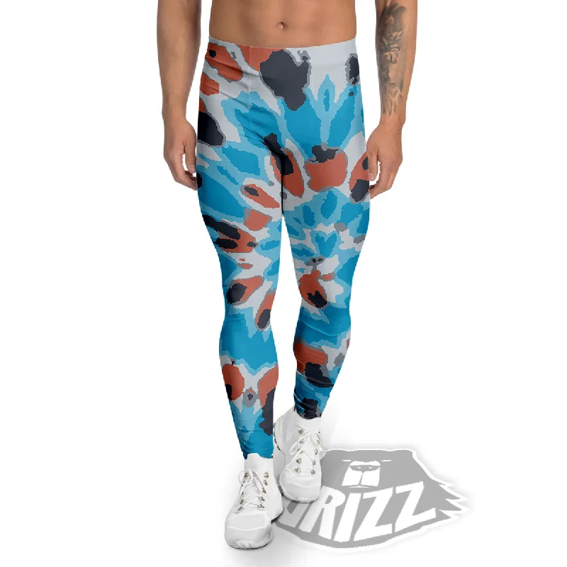 Tie Dye Orange And Blue Print Men's Leggings