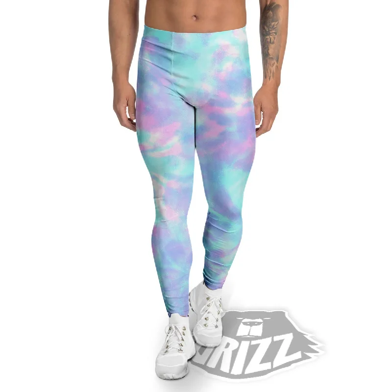 Price Slash Tie Dye Teal And Pink Print Men's Leggings
