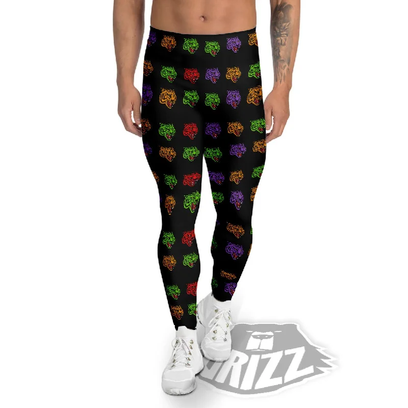 Tiger Head Colorful Print Pattern Men's Leggings