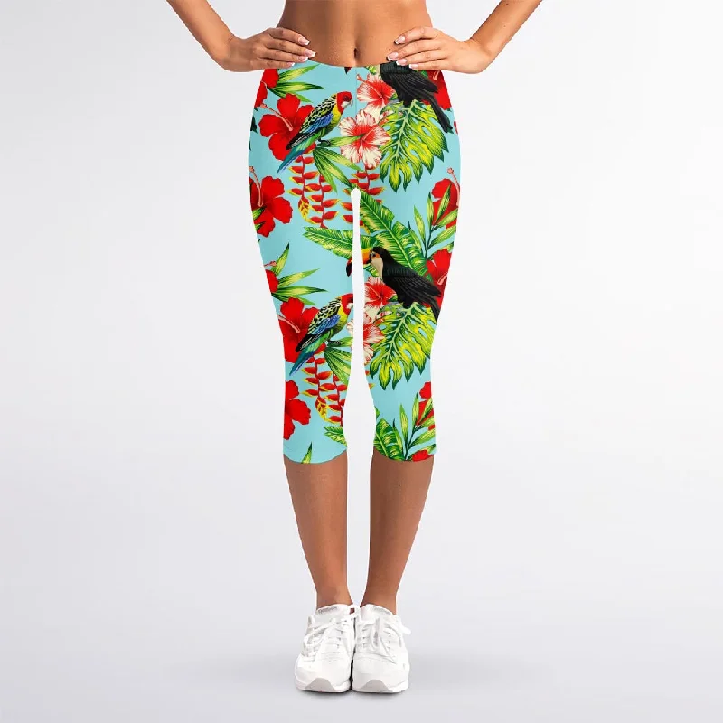 Super Sale Toucan Parrot Tropical Pattern Print Women's Capri Leggings