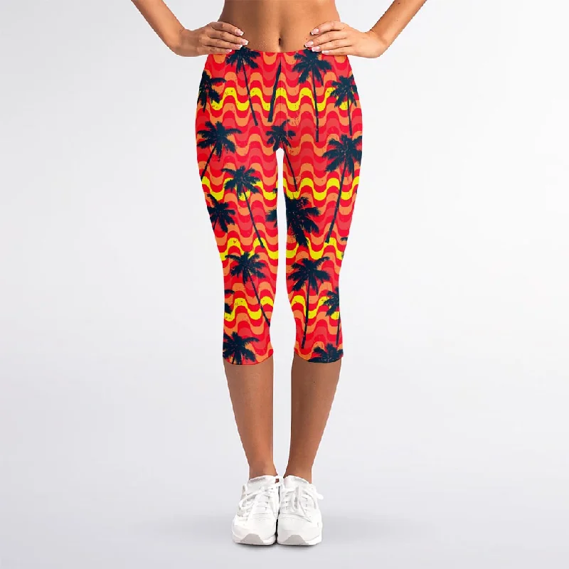 Special Discount Trippy Palm Tree Pattern Print Women's Capri Leggings
