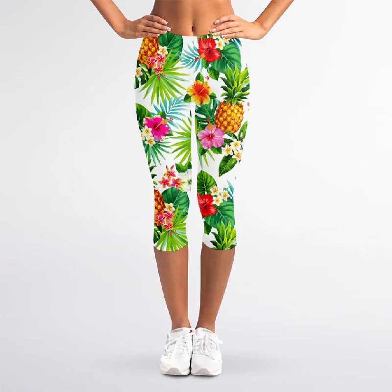 Reduced Prices Tropical Aloha Pineapple Pattern Print Women's Capri Leggings