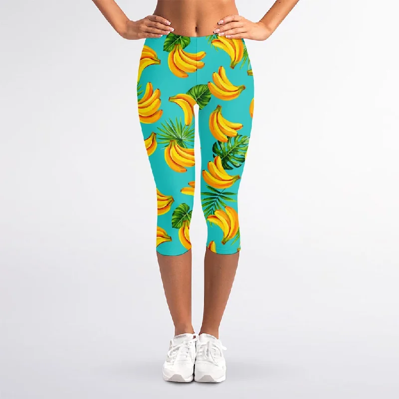 Price Reduction Tropical Banana Leaf Pattern Print Women's Capri Leggings