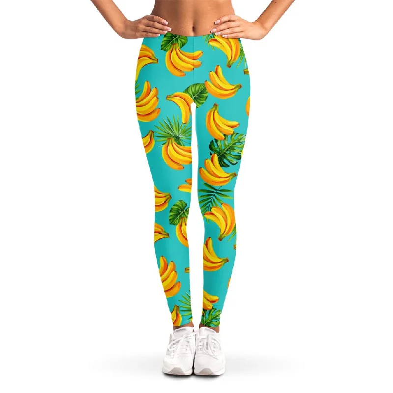 Super Deal Tropical Banana Leaf Pattern Print Women's Leggings