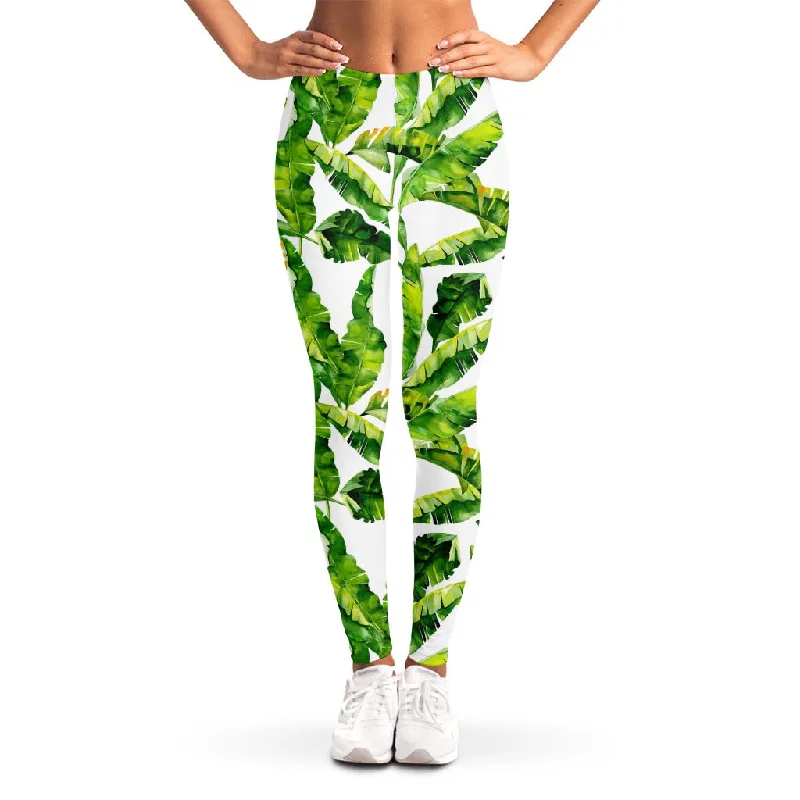 Steals and Deals Tropical Banana Leaves Pattern Print Women's Leggings