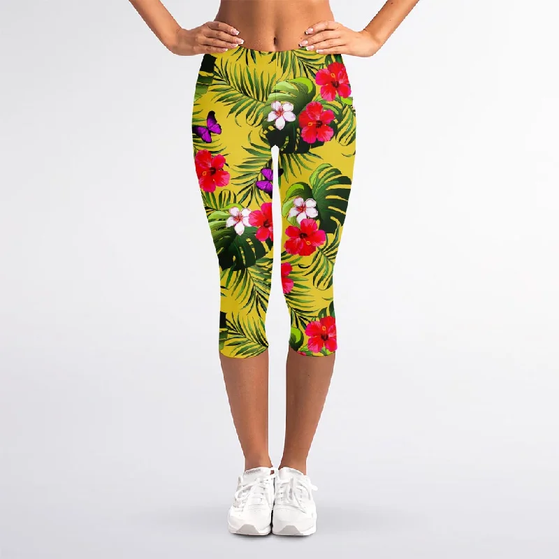 Markdowns Tropical Exotic Hawaiian Pattern Print Women's Capri Leggings