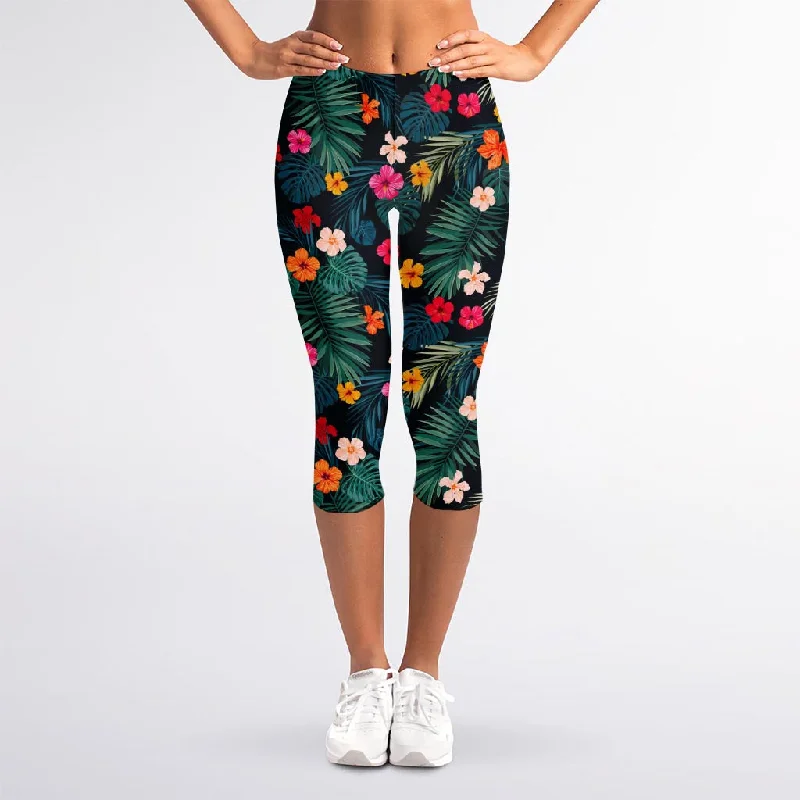 Low Prices Tropical Flowers Hawaii Pattern Print Women's Capri Leggings