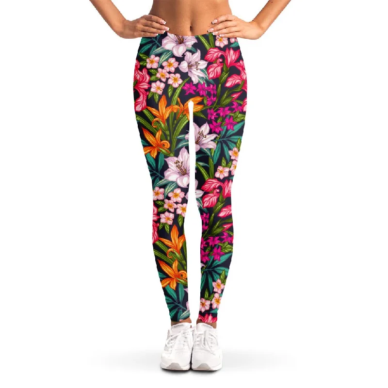 Online Only Tropical Flowers Pattern Print Women's Leggings