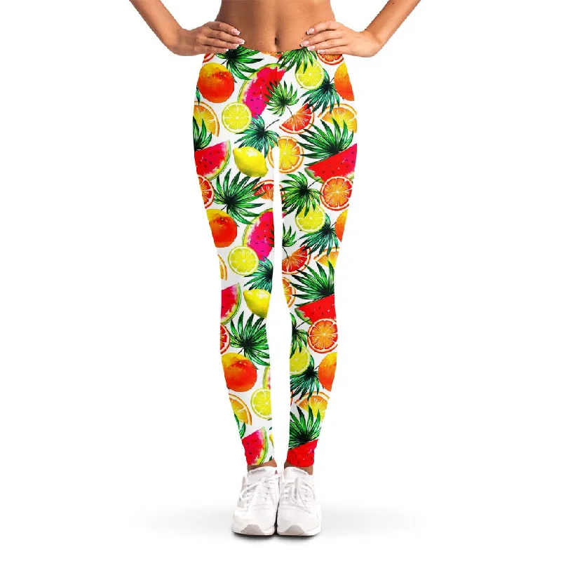 New Markdowns Tropical Fruit Leaf Pattern Print Women's Leggings