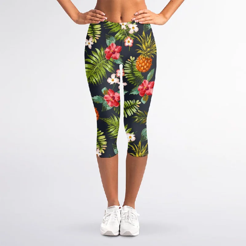 Don't Wait Tropical Hawaii Pineapple Pattern Print Women's Capri Leggings