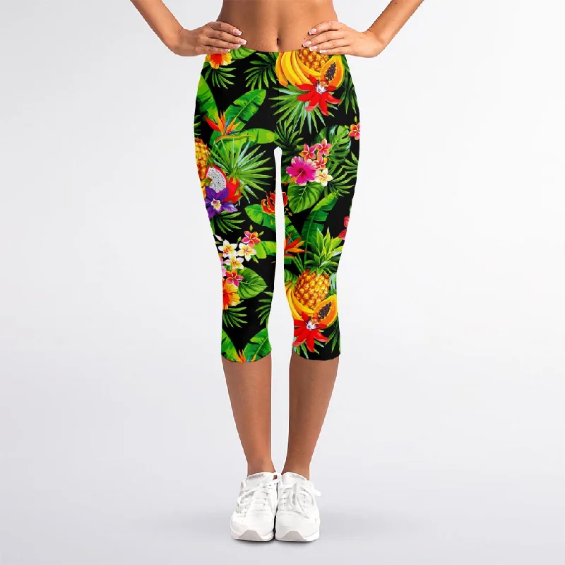Daily Deals Tropical Hawaiian Fruits Pattern Print Women's Capri Leggings
