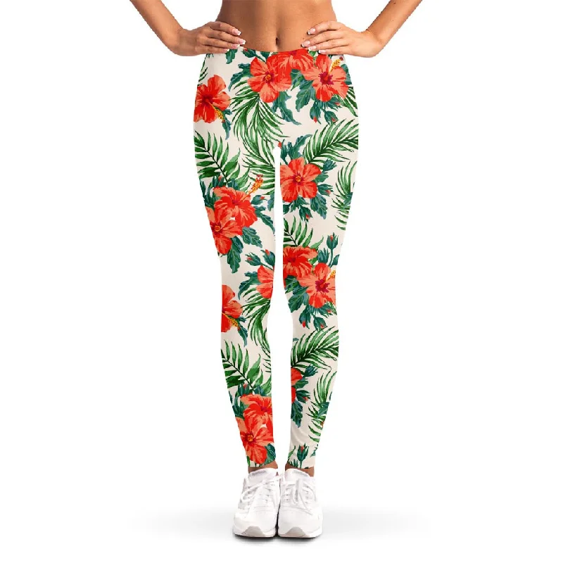 Final Clearance Tropical Hibiscus Blossom Pattern Print Women's Leggings