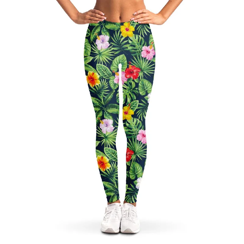 Exclusive Savings Tropical Hibiscus Flowers Pattern Print Women's Leggings